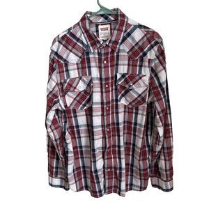 🔥VNTG LEVI’S LONG SLEEVE BUTTON-UP PEARL SNAP PLAID MEN'S SHIRT, VGC, SZ LARGE